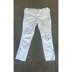 Baby Phat White Cargo Pants Low Rise Gold Cat Logo Zipper Ankle Slim Y2K SZ 13